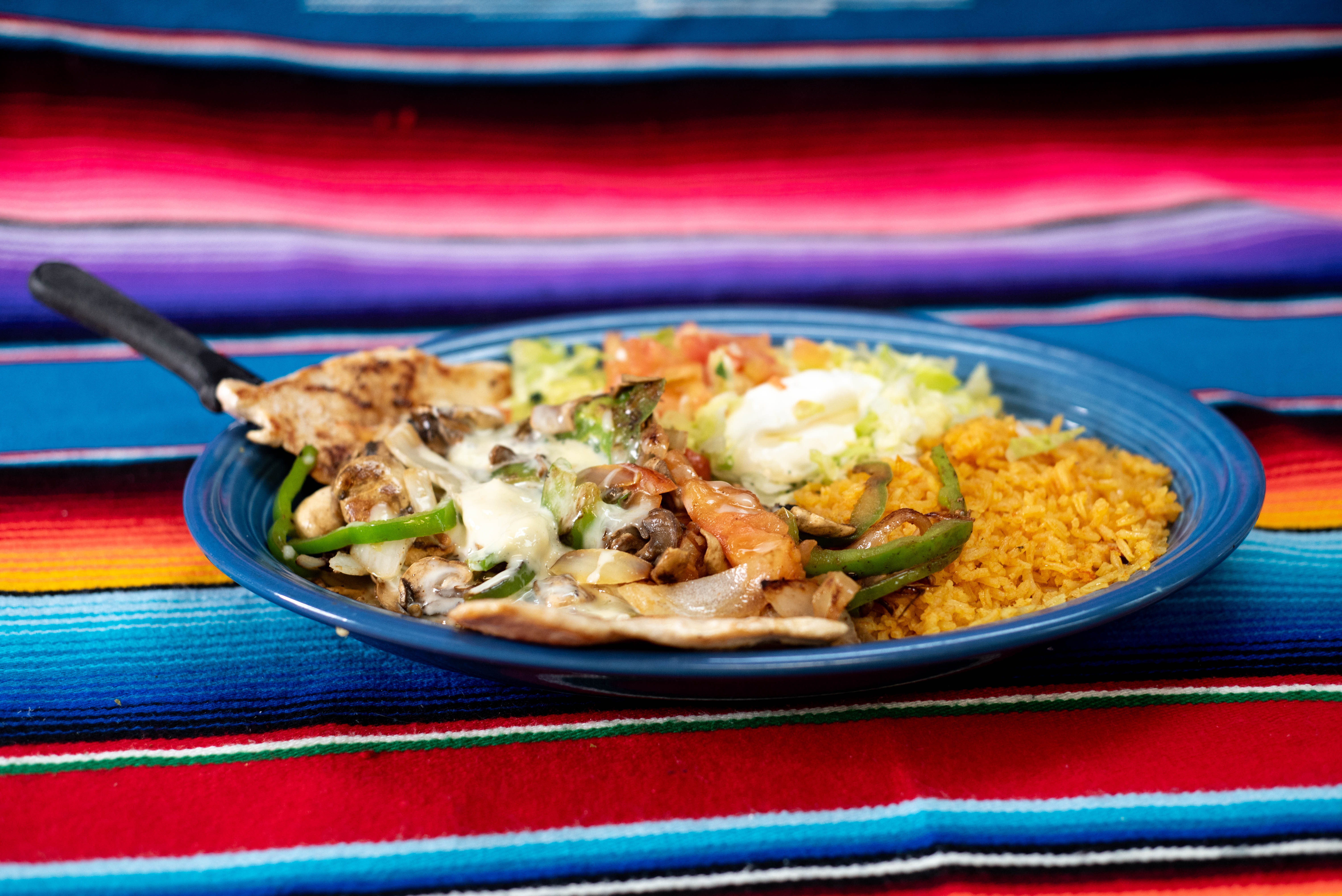 Fajita plate with rice
